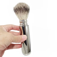 wlong mens shaving lather brush pure silver tip honey badger hair bristle stainless steel tube holder for travel gift set