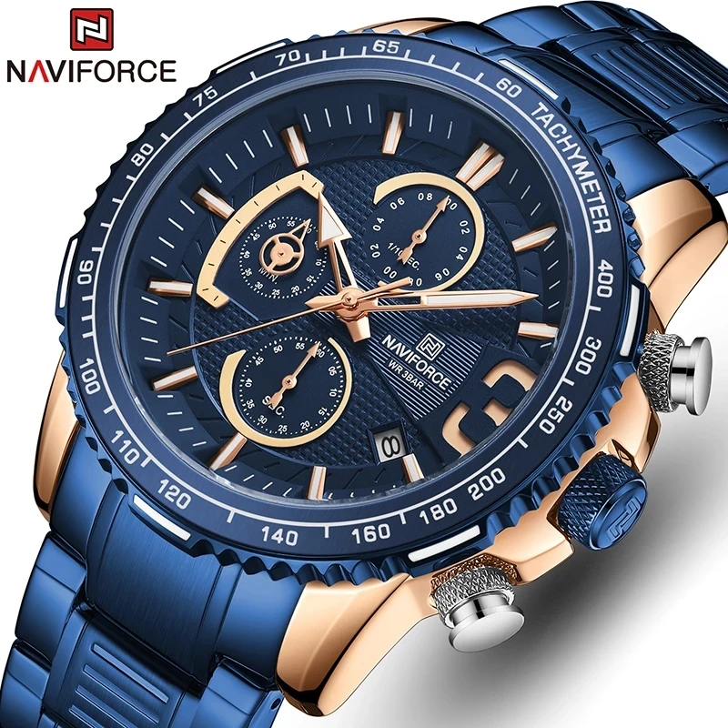 Часы наручные NAVIFORCE Мужские кварцевые модные брендовые Роскошные спортивные