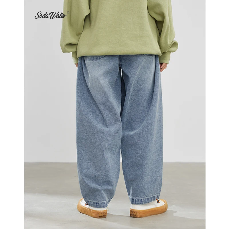 Мужские джинсовые брюки SODAWATER синие свободные прямые однотонные джинсы в
