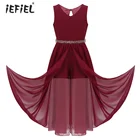 Вечерние платья для девочек, комбинезон без рукавов с V-образным вырезом, платье макси, школьный детский костюм принцессы для танцев, платье для дня рождения