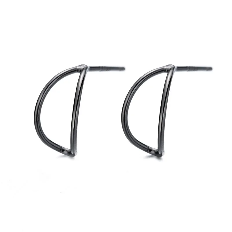 

Trendy Jewelry Stud Earrings Small U-shaped Black Silvery Plating Hollow Geometric Earrings Party Gifts