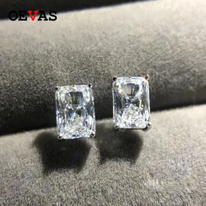 Серьги-гвоздики OEVAS с муассанитом женские, классическое ювелирное изделие из стерлингового серебра 100% пробы с покрытием из белого золота 925 пробы