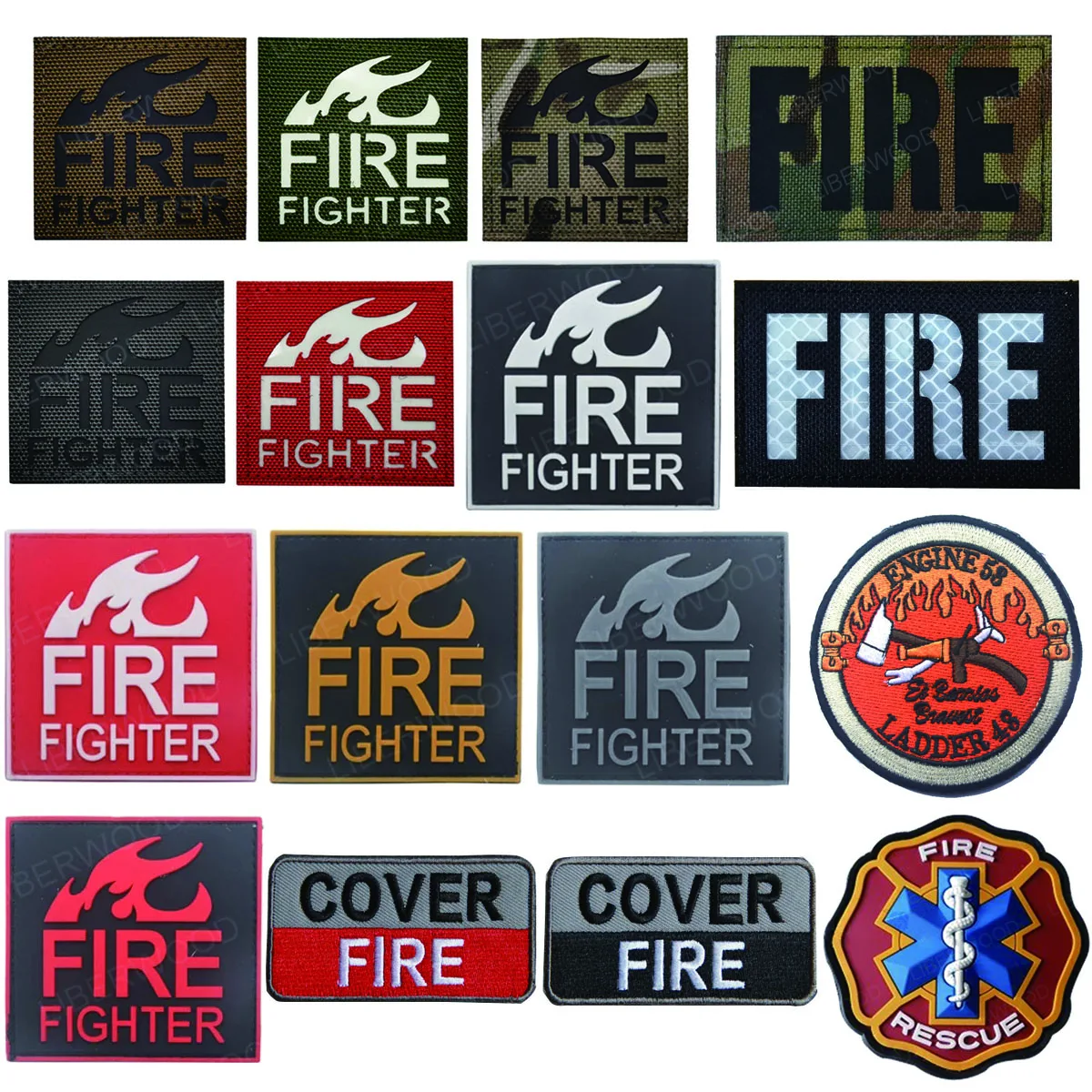 Reflective Fire Fighter Embroidered Patch Rescue Military Hook Glow in Dark Patches Medic Tactical Combat FIREFIGHTE PVC Badges