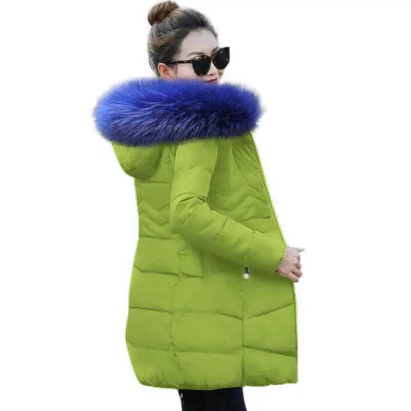 Light green 3 Зимняя женская куртка, плюс размер, XS-3XL, воротник из искусственного меха, с капюшоном, толстый пуховик для женщин, зимнее пальто, женские тонкие парки - Цвет: Light green 3