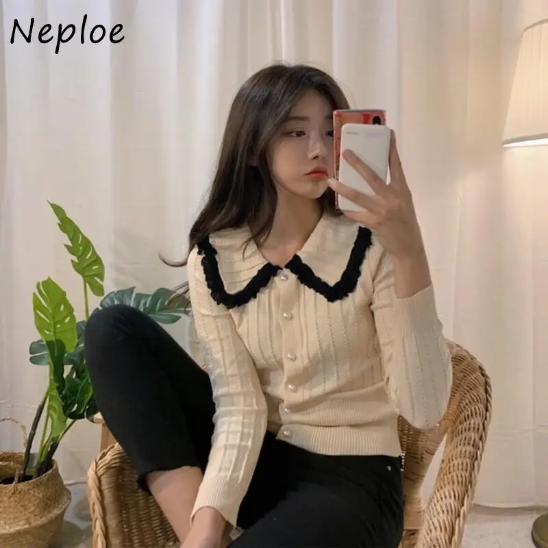 Женская однобортная трикотажная куртка Neploe в стиле Питер Пэн с воротником