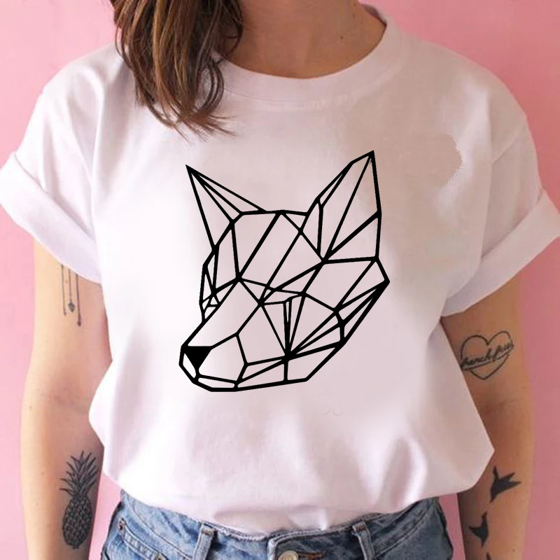 

Geometric fox Print Women tshirt Casual Funny t shirt Gift Lady Yong Girl Top Tee Harajuku T Shirt Korean Tops Kawaii Streetwear