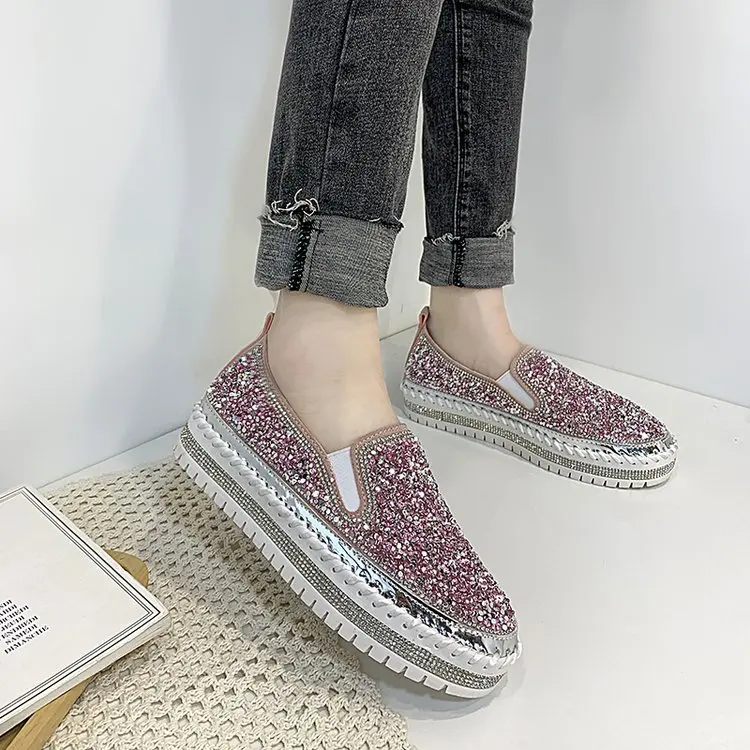 

Women's flat shoes sequins lazy flat shoes round toe rhinestone shoes fashion women's sports shoes wild personality trend