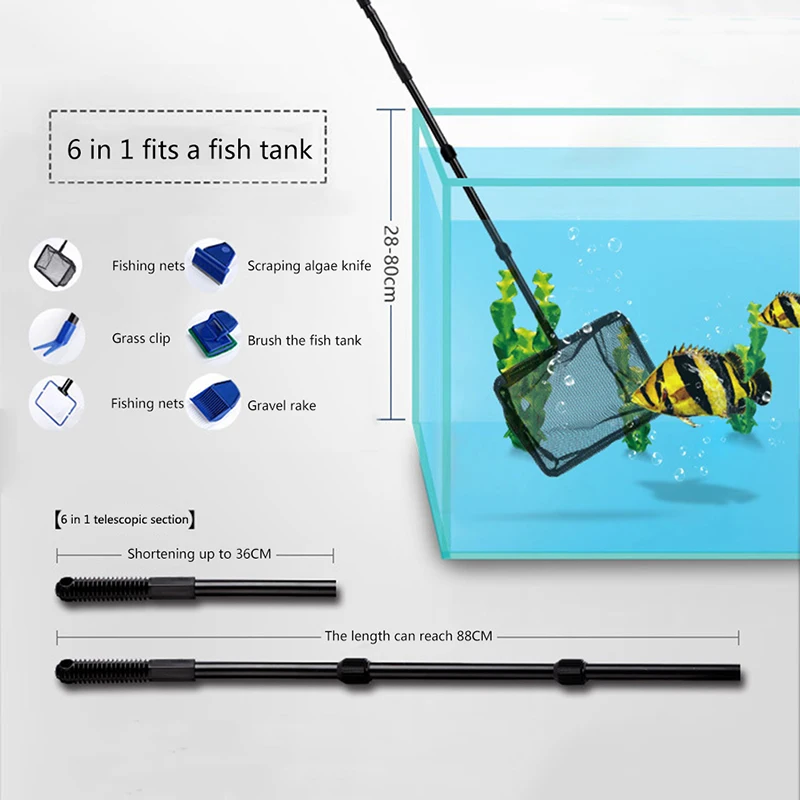 

Aquarium Accessories 6 In 1 Cleaning Set Glass Brush Window Algae Scraper Fish Net Long Handle Tank Cleaning Tools Dropship Top