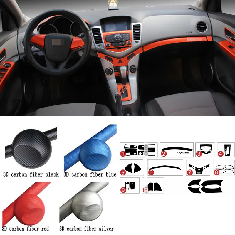 

Car-Styling Car Interior Center Console Color Change Carbon Fiber Molding Sticker Decals For Chevrolet Cruze