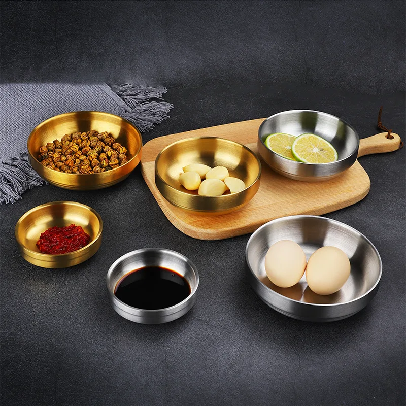 

304 Stainless Steel Korean Style Dip Dish Kimchi Bowl Snack Dish Korean Cuisine Bowl Spoon Chopsticks Multi-sizes Choice