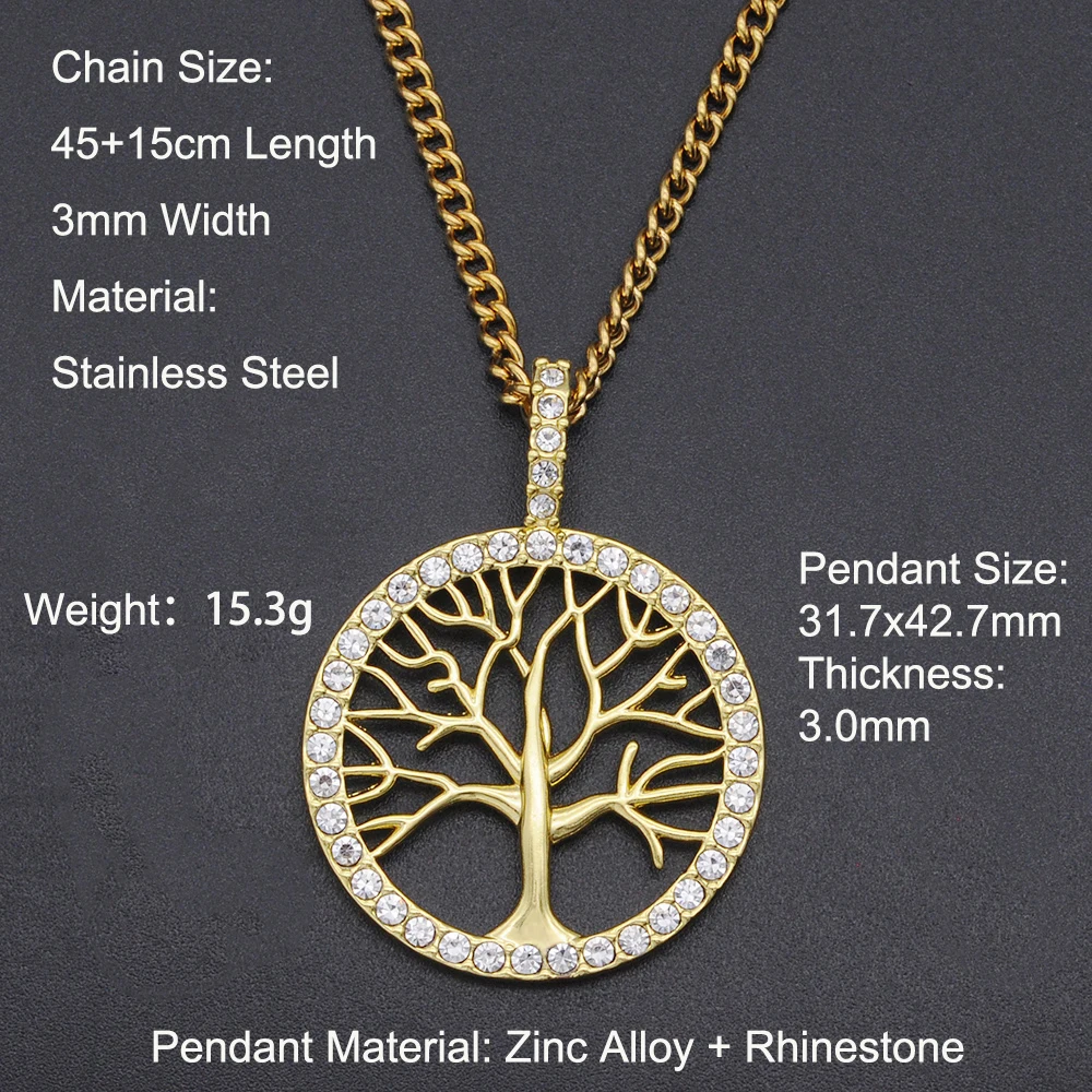Trendy Crystal Pendant Necklace with Tree of Life Designed for Hip Hop Style - Bling Bling Iced Out Jewelry; Perfect for Drop Shipping and Wholesale Orders. image 4