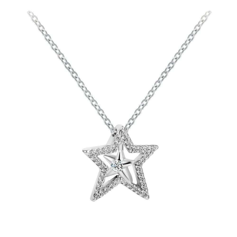 

Pave Asymmetric Star Collier Necklace 925 Sterling Silver Clear CZ Necklaces for Women Original Jewelry Colares 2021 New 45cm