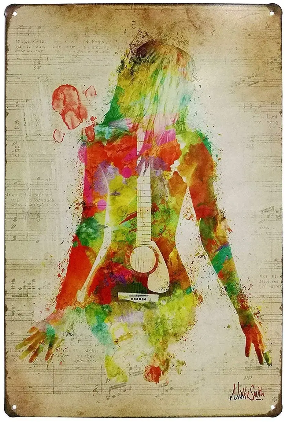 

Girl Back Painting Music Retro Metal Tin Sign Plaque Poster Wall Decor Art Shabby Chic Gift