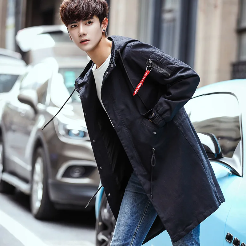 

Hooded New Autumn Trench Coat Men Zipper Long Classic Windbreaker male Overcoat