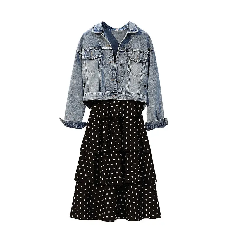 Женское джинсовое платье и жакет комплект из двух предметов короткий топ платья