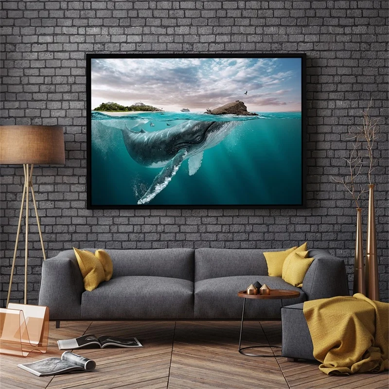 

50x40cm Canvas Painting Animal Unframed Wall Art Whale Posters and Prints Wall Art Pictures for Kid Home Living Room Decoration