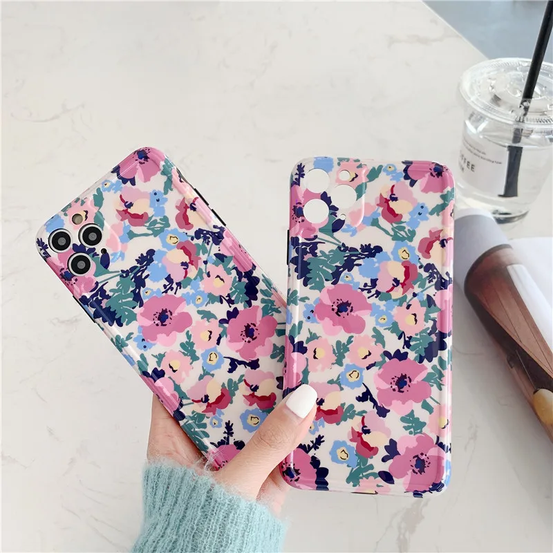

Small Floral Phone Case For ip 11 Pro Max Coque Silicone Soft Fundas For ip XR XS MAX X 7 8 plus Cover Red Shell
