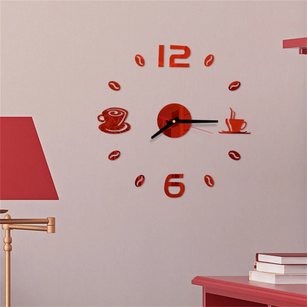 

DIY 3D Wall Clock Modern Design Cafe Coffee Mug Wall Stickers Wall Digital clock Wall Decorations Living Room Wall Ornament