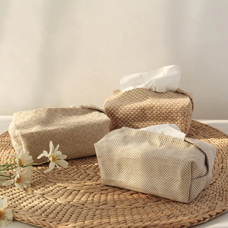 

Прямоугольная коробка из натурального хлопка и льна для хранения бумаги