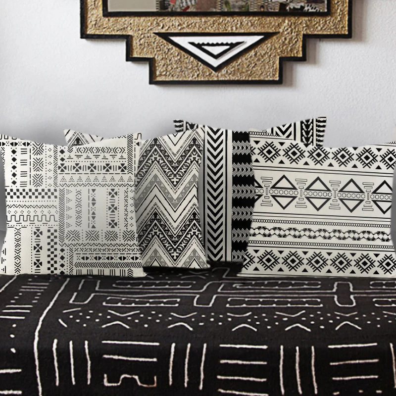 Custom Decorative Pillowcase Blacck White Flax Cotton Linen Square Zippered Pillow Cover45x45cm (One Side)#JZHYT | Дом и сад