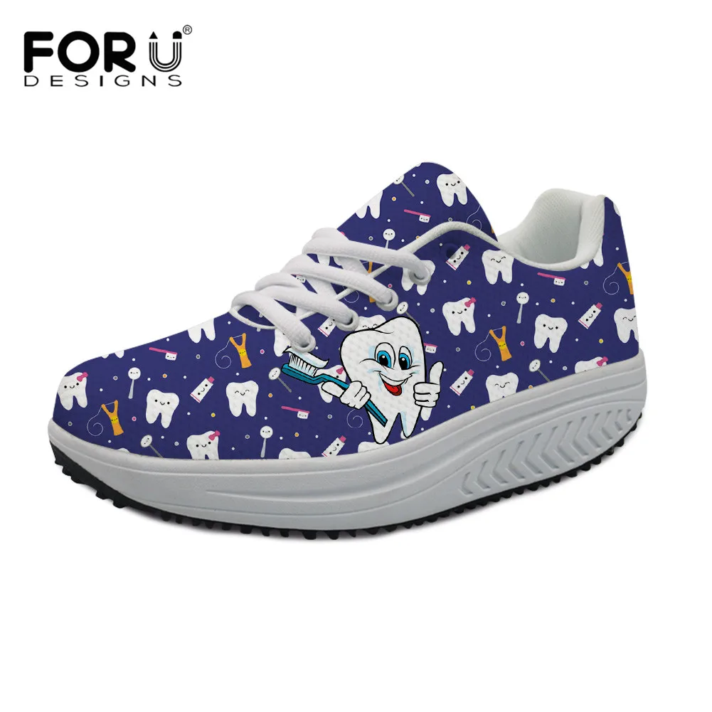 FORUDESIGNS/Зубы Печатных качели на плоской подошве Повседневная женская обувь