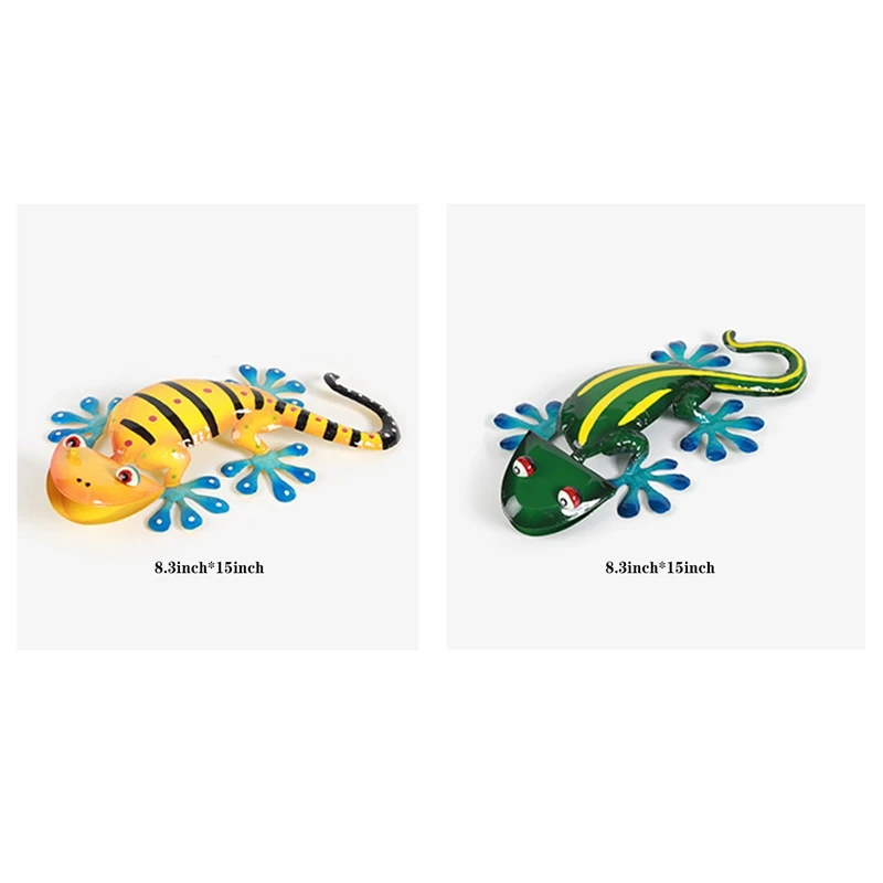 

Metal Gecko Wall Art Hanging Ornaments Iron Colorful Lizard Outdoor Garden Sculpture Hangable for Wall Fence Gate