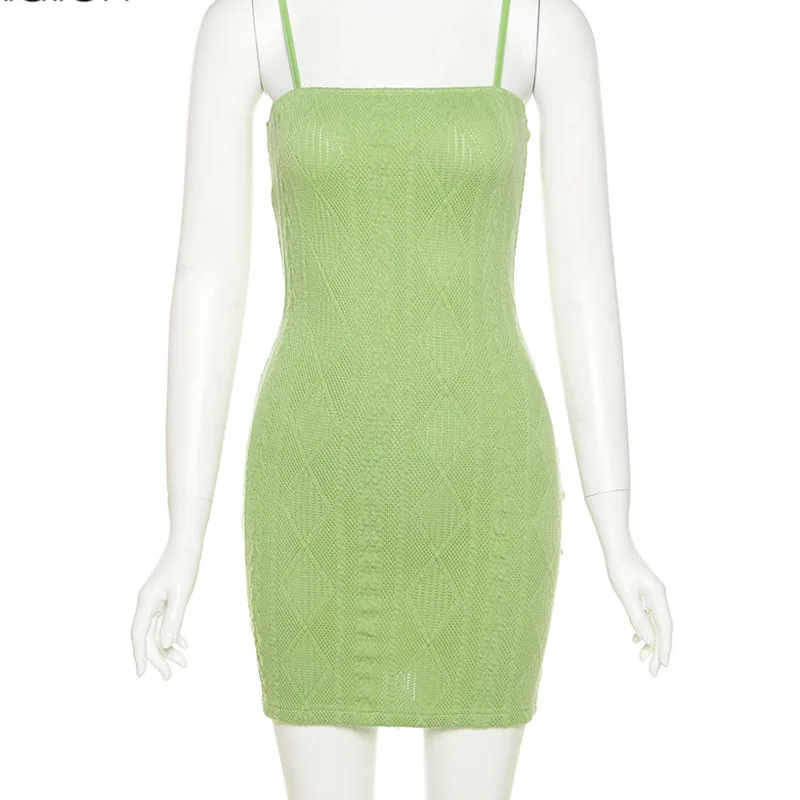 

Sexy Spaghetti Strap Summer Mini Women's Dress 2021 Solid Slim Sleeveless Retro Elegant Streetwear Casual Bodycon Party Dress