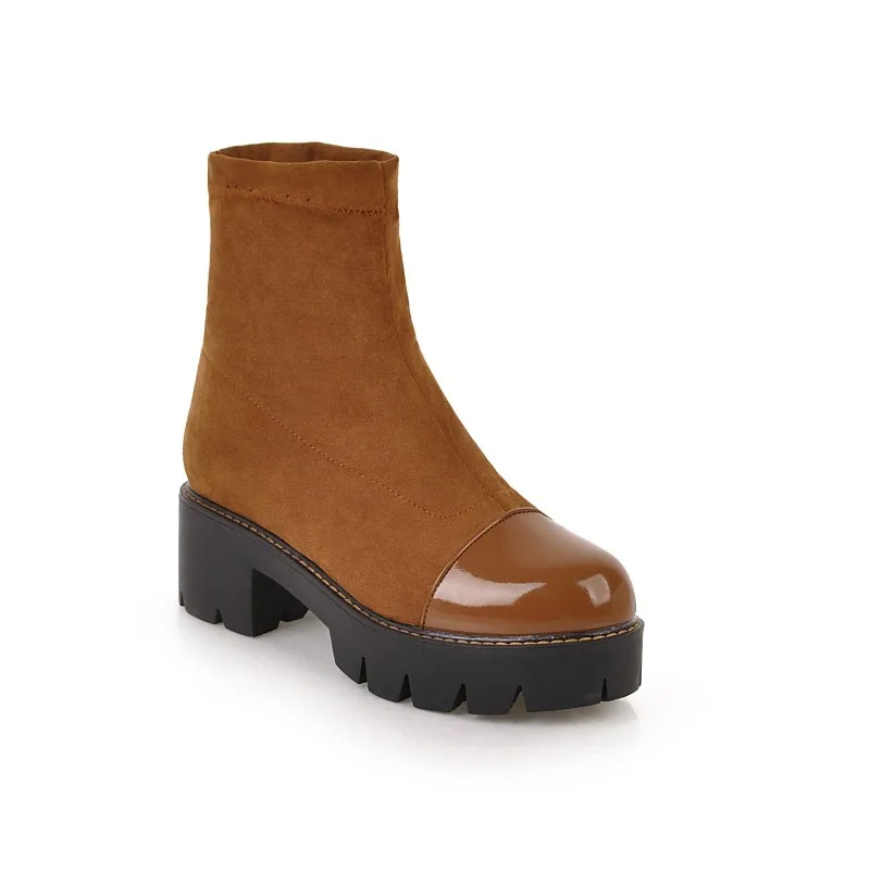 Женские ботильоны с круглым носком водонепроницаемые ботинки на платформе