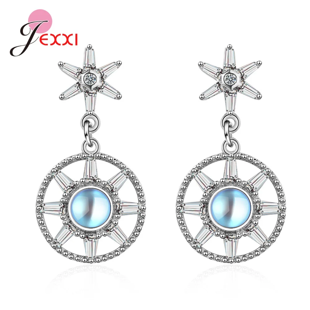 

Sparkling Light Blue CZ Wedding Earrings For Women Genuine 925 Sterling Silver Ear Dangle Female Fashion Jewelry Gift