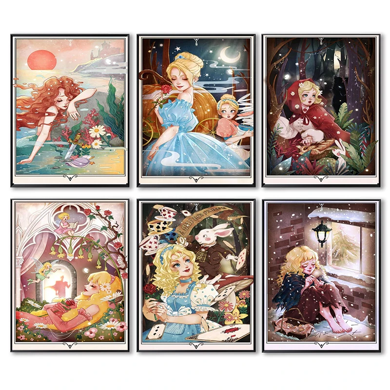 

Disney Cartoon Princess Oil on Canvas Painting Art Poster and Print Wall Art Pictures for Living Room Home Decoration No Frame