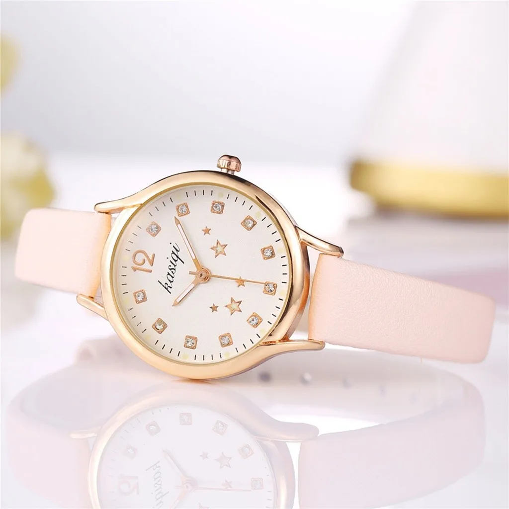 

Women Quartz Wristwatch Student Belt Watch Simple Small Fresh Cute Diamond Pentagram Decorative Watch Orologio da donna A50