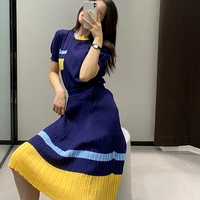 striped knitted two piece set women o neck short sleeve sweater pullovers elastic waist midi skirts set vintage casual x400