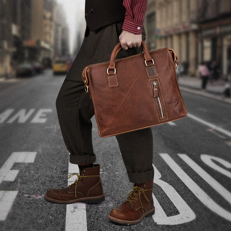 Men Briefcase Genuine Leather Laptop Bag 13.5