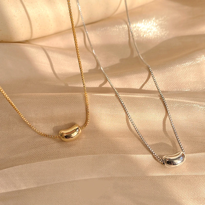 

Trendy Fine 14K Real Gold Geometry Lucky Beans Chain Pendant Necklace for Women Temperament Design Jewelry Wedding Party Gift