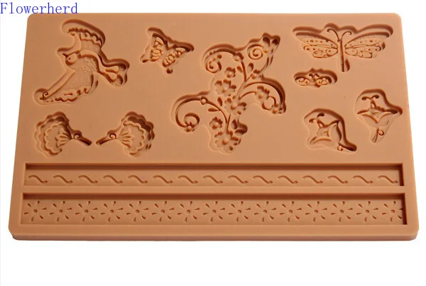 Fondant (сахарная) пресс-форм кружева силиконовый коврик Ласточка Бабочка Стрекоза