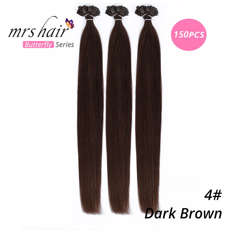 MRSHAIR предварительно скрепленные плоские волосы для наращивания 1" 18" Искусственные волосы одинаковой направленности прямые капсулы жидкий кератин волосы - Цвет: KFT04-150