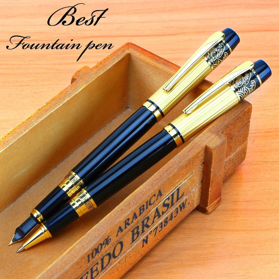 

1pcs New Fountain Pen Meduim Nib Metal Plastic Golden Black Color Sign Pens and Elegant Upscale Golden Roller Ball Pen