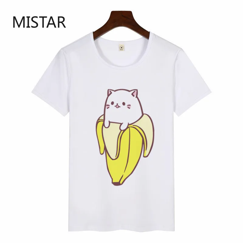 

Women's Funny Cartoon Banana Print Short Sleeve T-Shirts Cute Cat and Dog White tops T Shirts Female Casual Tees Streetwear