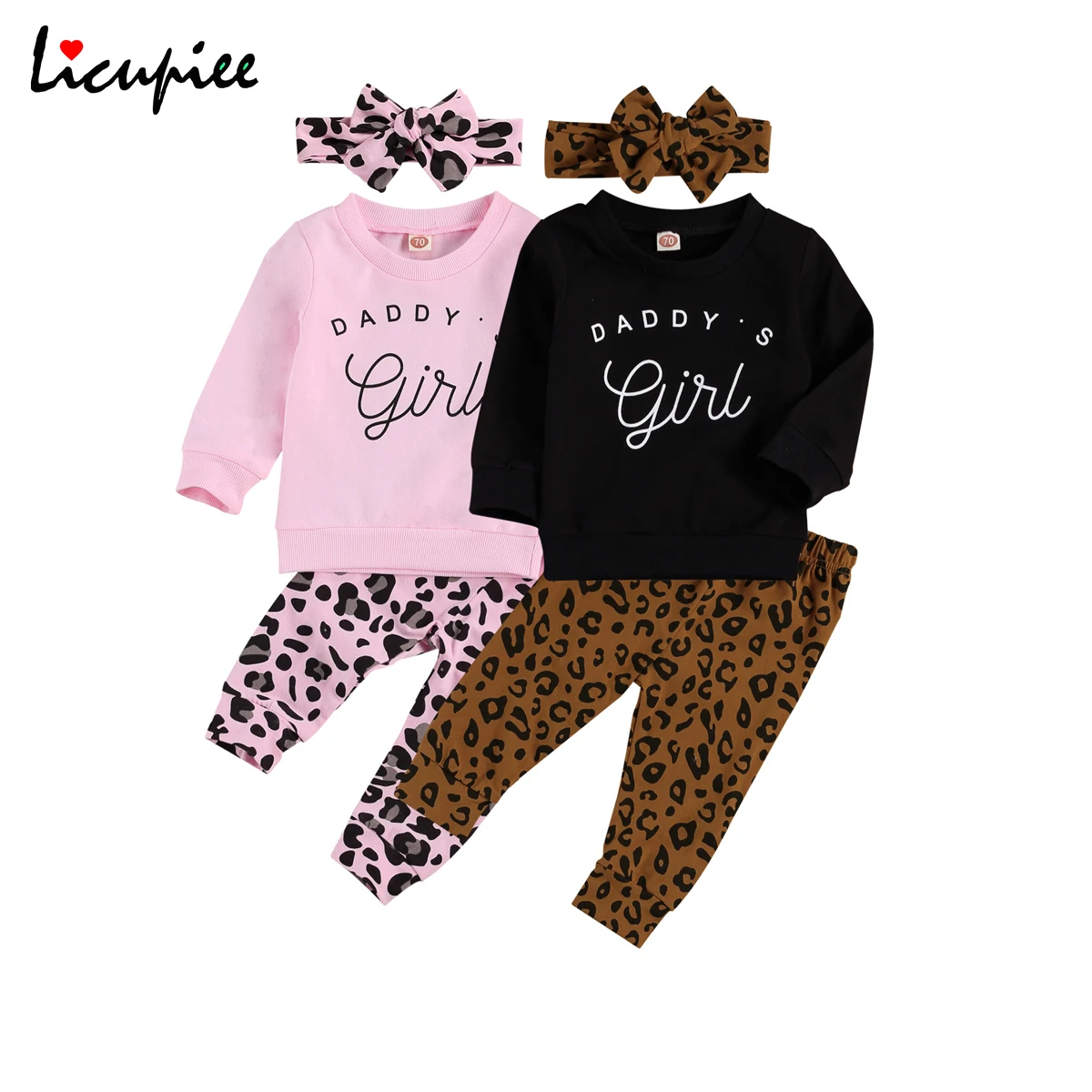 

3 Pcs Newborn Casual Outfits, Infant Long Sleeve Round Neck Letter Print Pullover + Leopard Trousers + Headband 0-24 Months