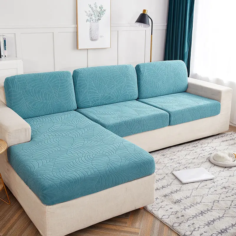 

Stretch Adjustable Sofa Cover 3 And 2 Seats Waterproof Jacquard Textured Blue Sofa Slipcovers Seat Cushion Cover For Living Room