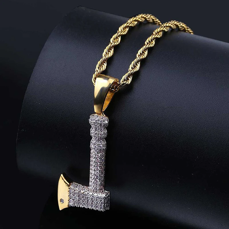 Хип хоп микро проложенный AAA + кубический цирконий Iced Out Bling Ax топор подвески