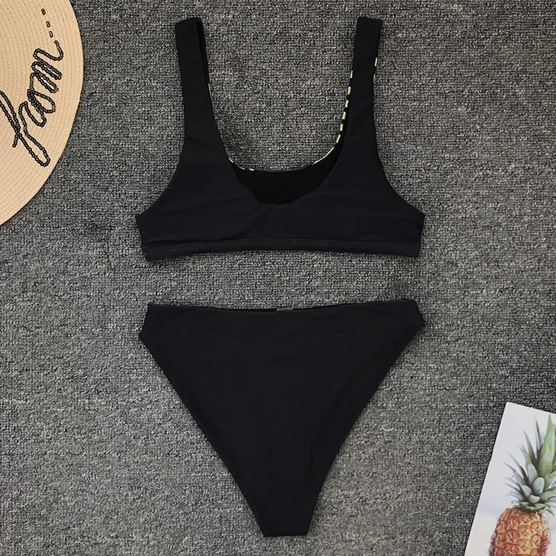 

2021 New Sexy Gold Color Leaf Print Bikini Swimwear Women Swimsuit Bandeau Push Up Bikini Set Brazilian Bathing Suits Beach Wear