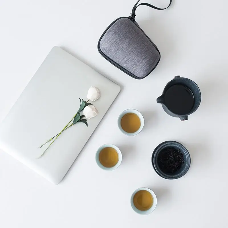 

Ceramic teacup with ceramic infusion and 3 travel tea sets, portable, with protective bag