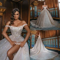 luxury off the shoulder ball grown wedding dresses beading sequins backless bridal gown vestidos de novias
