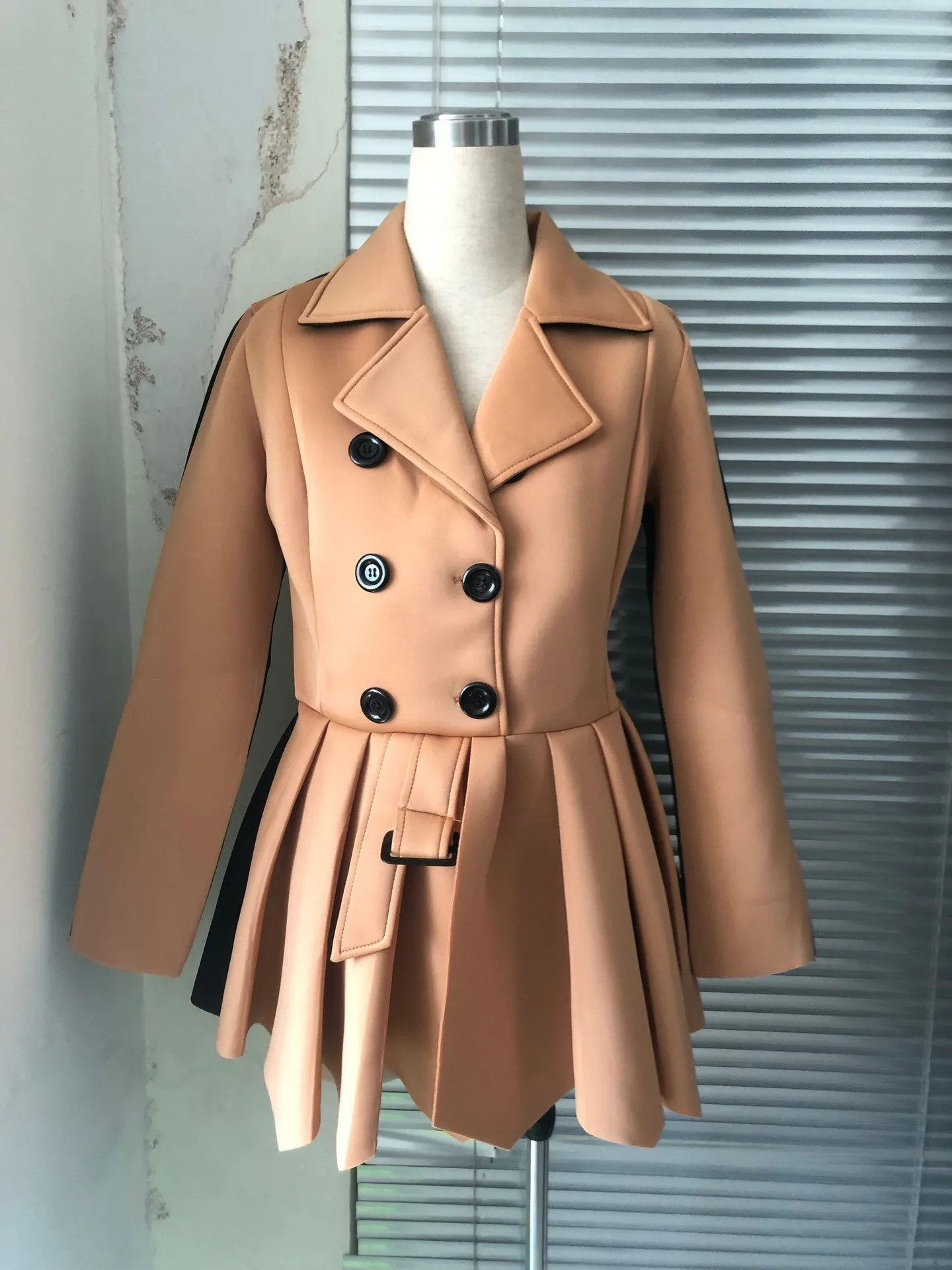 Women Autumn Winter Coat Long Sleeve Jackets Tops Pleated Patchwork Office Ladies Workwear Chic Streetwear Coats