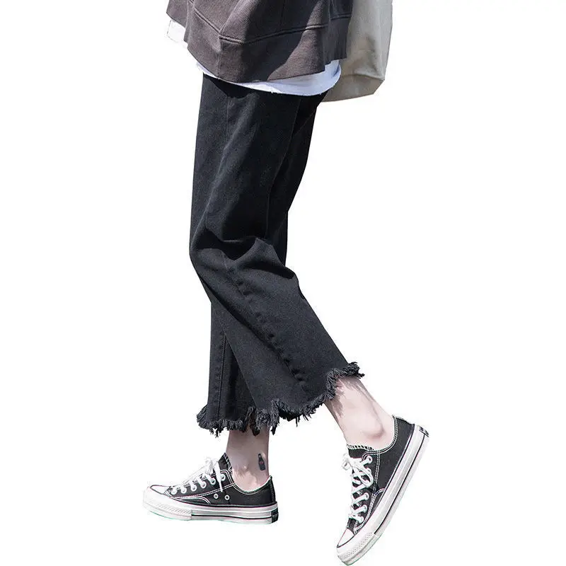 

2020 spring new wide leg jeans women's wear Korean loose BF student nine point casual black straight pants