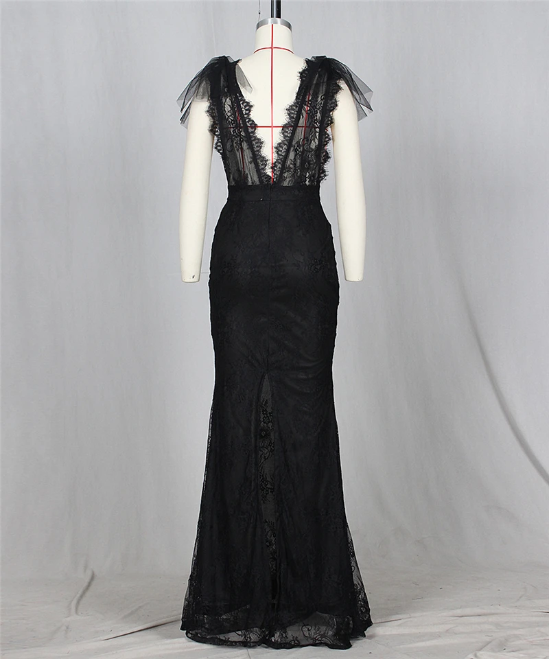 Adogirl черное белое с глубоким v образным вырезом кружевное платье русалки оборками