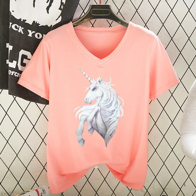 

Summer V-Neck T-shirt Women Print Casual Loose Short Sleeve Fashion New Plus Size Tee Shirt Femme Sexy T-shirts Woman Top