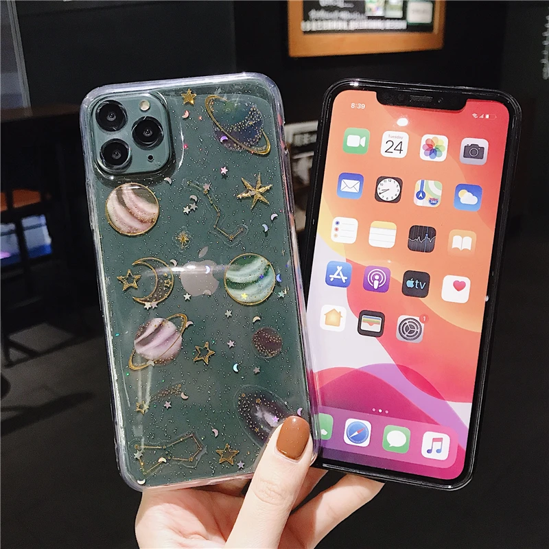 Романтический Звездный чехол для телефона для iPhone 11Pro X XS Max XR, мягкий ТПУ чехол для iPhone 7 8 6 6s Plus, блестящий чехол для сна, чехол
