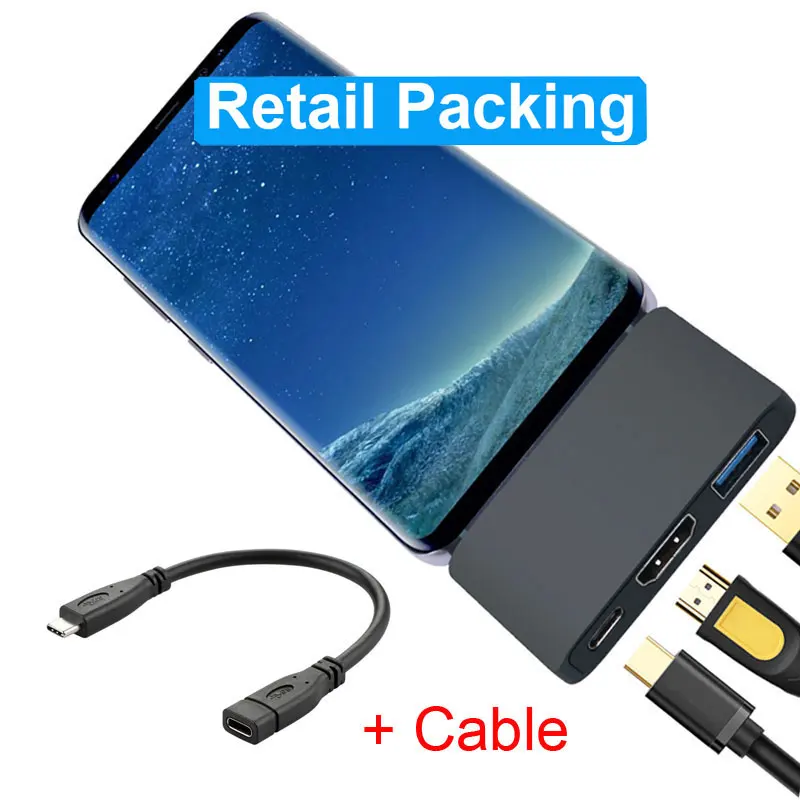 Original Gray Cable EASYA Thunderbolt 3 концентратор USB Type C док-станция для HDMI Dex режим для телефона samsung с PD USB 3,0 для Macbook Pro/Air USB-C - Цвет: Original Gray Cable